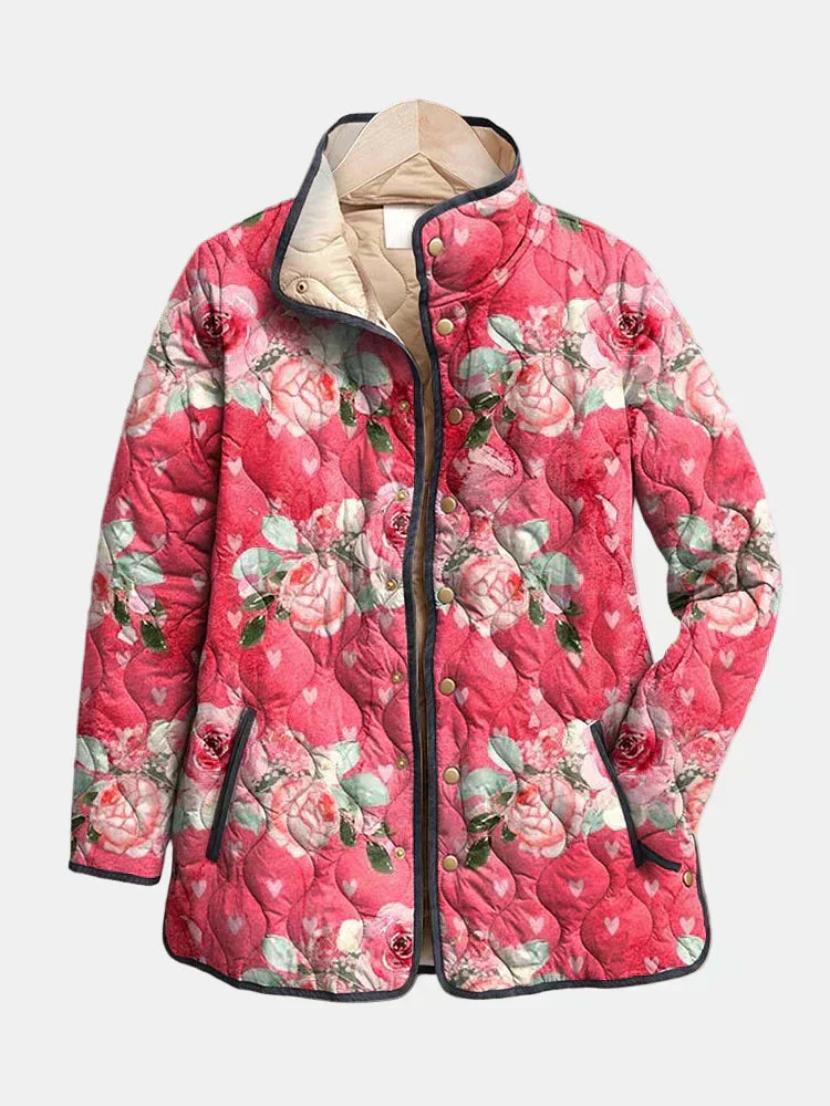 Freya | Charming Quilted Jacket with Pink Floral Print