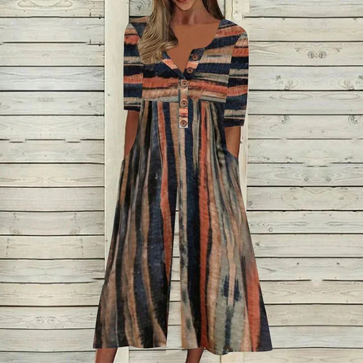 Sienna™ | Leaf Print V-Neck Jumpsuit with Short Sleeves and Wide Legs