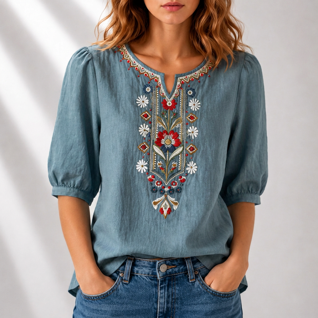 Serella | Floral Embroidered Blouse