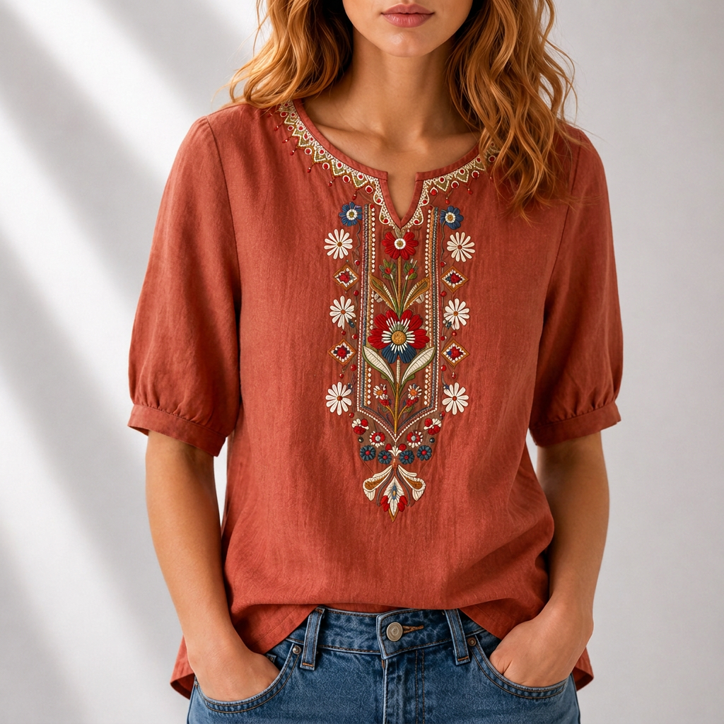 Serella | Floral Embroidered Blouse