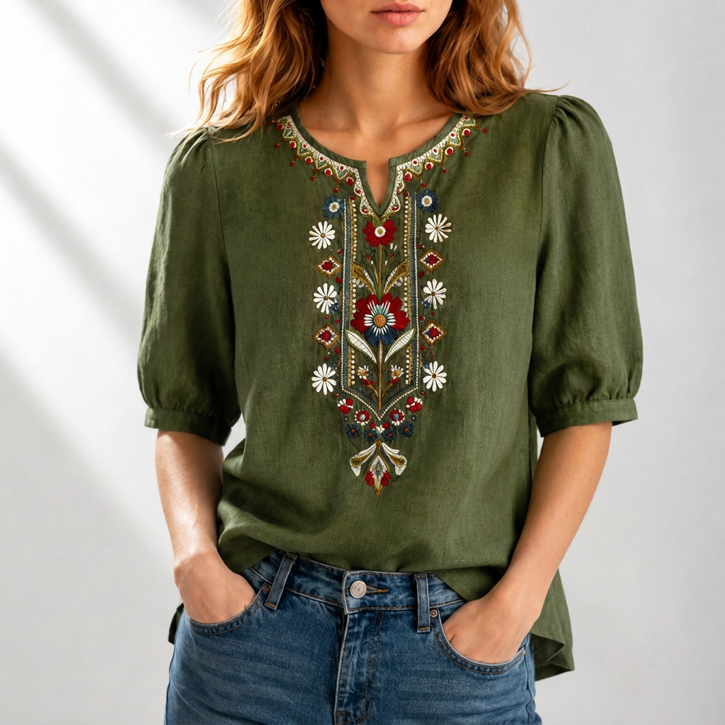 Serella | Floral Embroidered Blouse