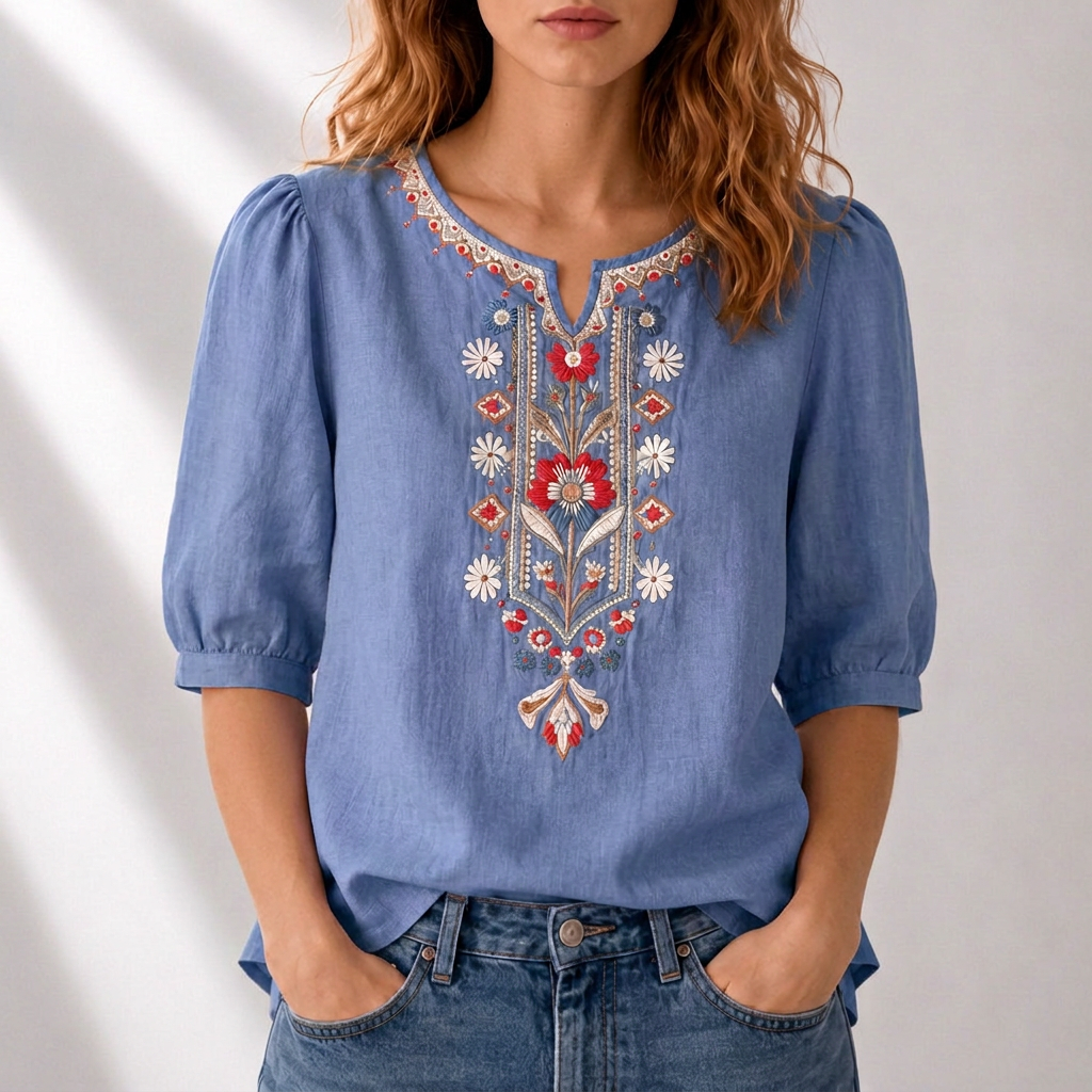 Serella | Floral Embroidered Blouse