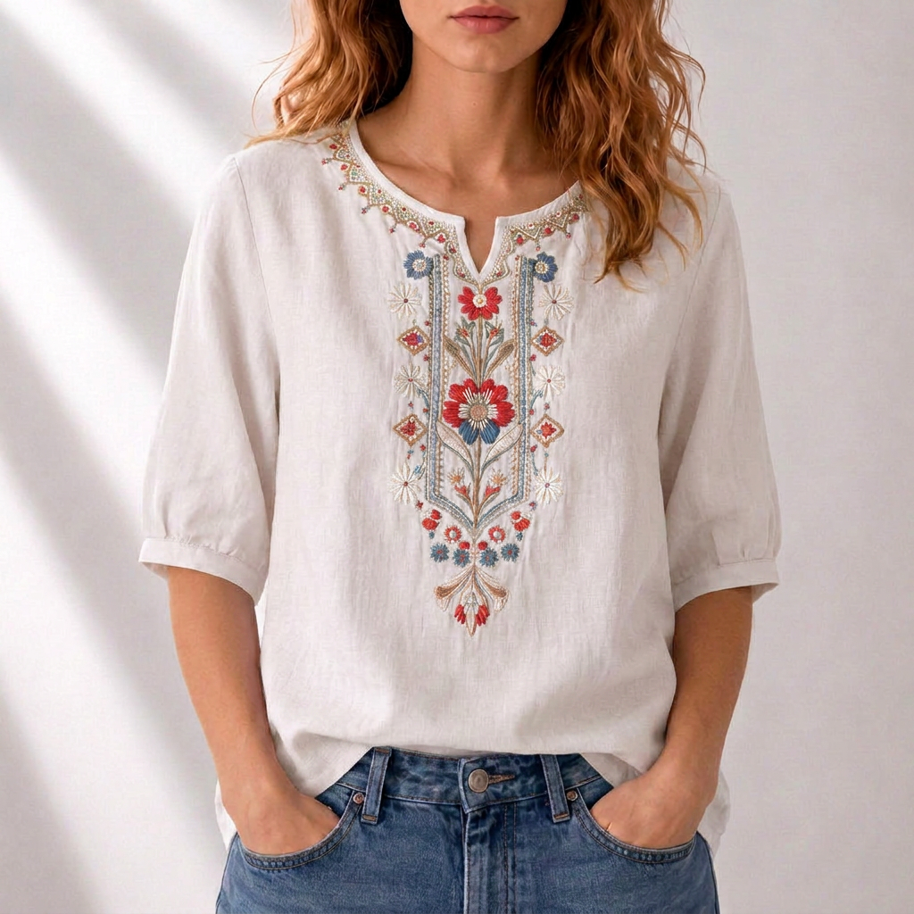Serella | Floral Embroidered Blouse
