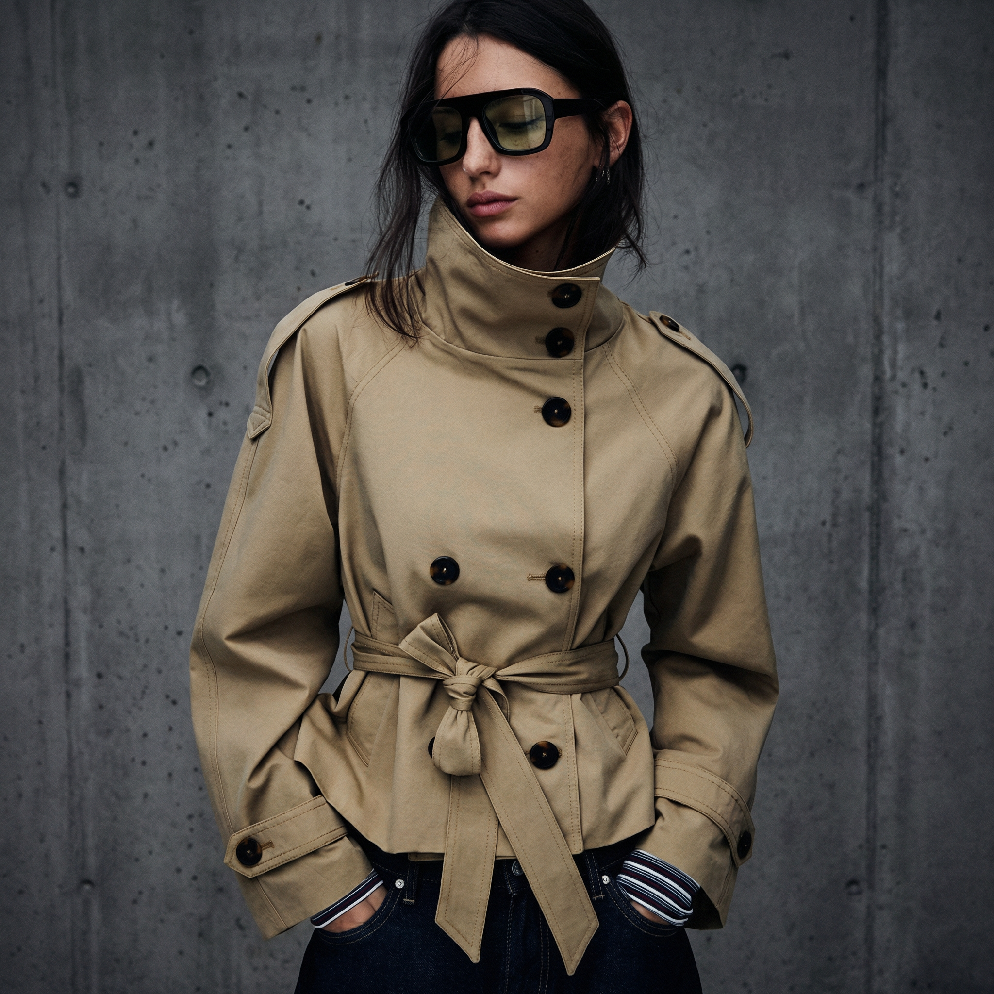 KIM'S | WOMEN'S TRENCH JACKET | CROPPED | BELTED