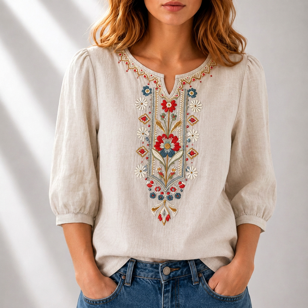 Serella | Floral Embroidered Blouse